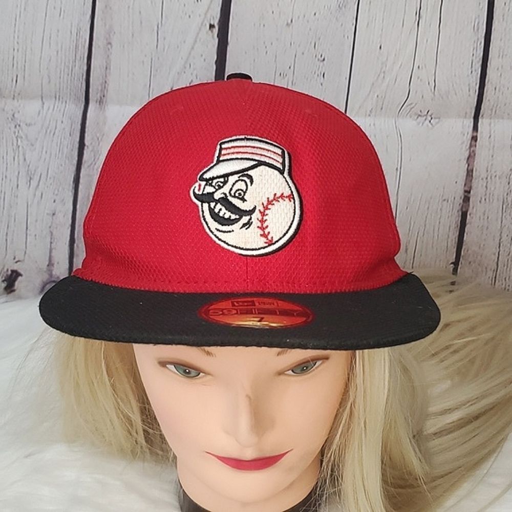 MLB Ohio Cincinnati Reds Red Baseball 59Fifty Size 7 New Era Fitted Baseball Hat - Picture 3 of 17
